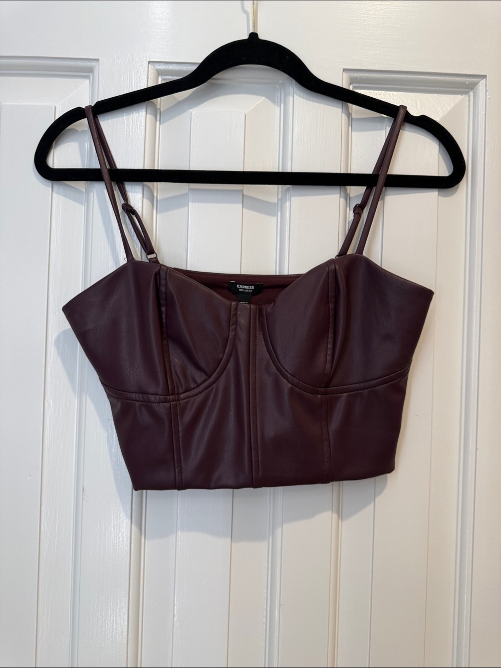 Express Burgundy Faux Leather Bustier size small body countour Crop Top